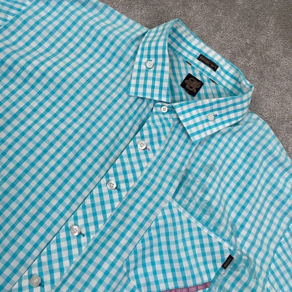 Vintage MadSoul Shirt Men's Sz 2XL Blue Check Flip Birds Trumpet Music Button Up - Picture 1 of 14